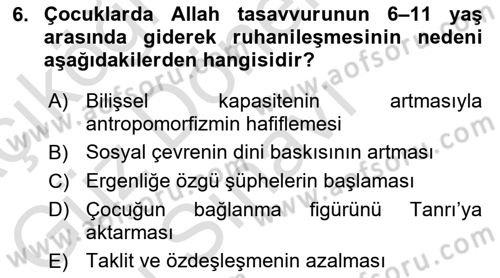 Din Psikolojisi Dersi 2025 - 2026 Yılı (Final) Dönem Sonu Sınav Soruları 6. Soru