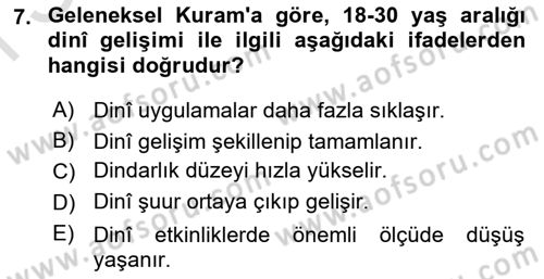 Din Psikolojisi Dersi 2025 - 2026 Yılı (Final) Dönem Sonu Sınav Soruları 7. Soru