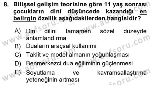Din Psikolojisi Dersi 2025 - 2026 Yılı (Final) Dönem Sonu Sınav Soruları 8. Soru