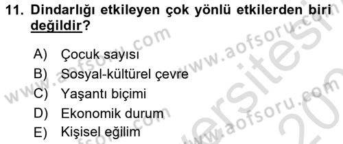 Din Psikolojisi Dersi 2025 - 2026 Yılı Yaz Okulu Sınav Soruları 11. Soru