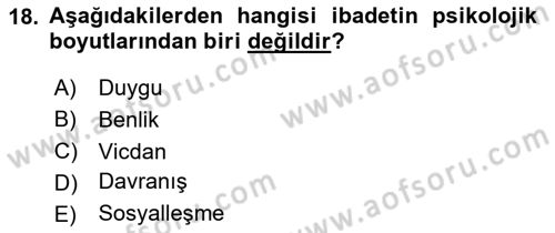 Din Psikolojisi Dersi 2025 - 2026 Yılı Yaz Okulu Sınav Soruları 18. Soru