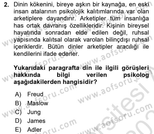 Din Psikolojisi Dersi 2025 - 2026 Yılı Yaz Okulu Sınav Soruları 2. Soru
