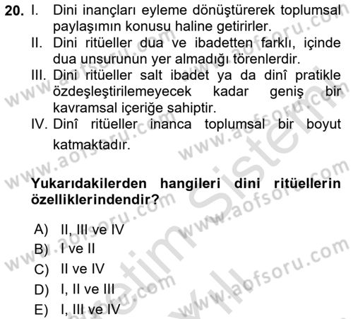 Din Psikolojisi Dersi 2025 - 2026 Yılı Yaz Okulu Sınav Soruları 20. Soru