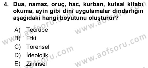 Din Psikolojisi Dersi 2025 - 2026 Yılı Yaz Okulu Sınav Soruları 4. Soru