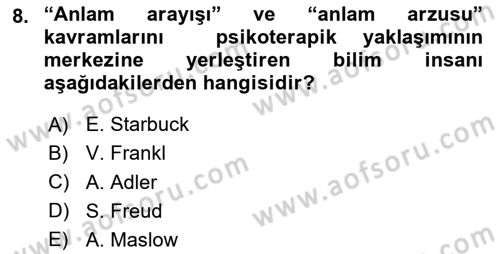 Din Psikolojisi Dersi 2025 - 2026 Yılı Yaz Okulu Sınav Soruları 8. Soru