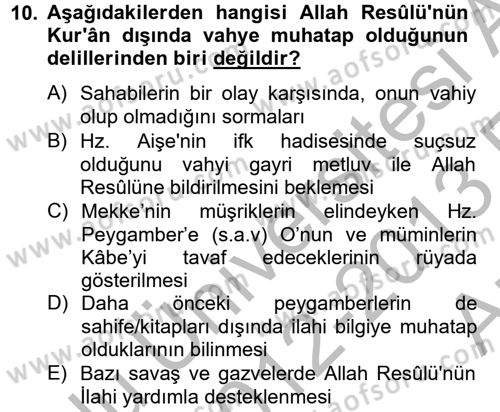 Hadis Dersi 2012 - 2013 Yılı (Vize) Ara Sınav Soruları 10. Soru