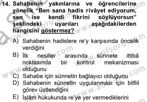 Hadis Dersi 2012 - 2013 Yılı (Vize) Ara Sınav Soruları 14. Soru