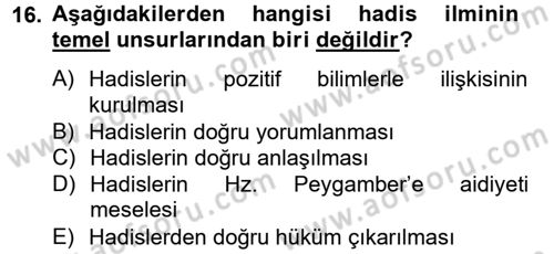 Hadis Dersi 2012 - 2013 Yılı (Vize) Ara Sınav Soruları 16. Soru