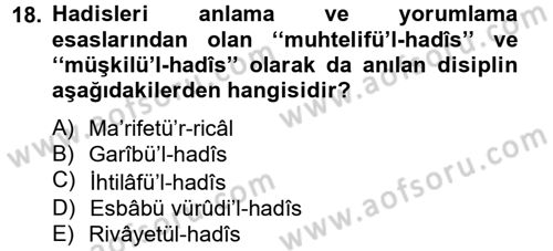 Hadis Dersi 2012 - 2013 Yılı (Vize) Ara Sınav Soruları 18. Soru