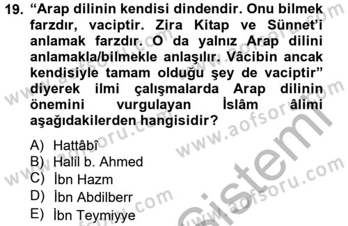 Hadis Dersi 2012 - 2013 Yılı (Vize) Ara Sınav Soruları 19. Soru
