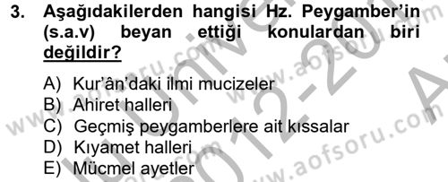 Hadis Dersi 2012 - 2013 Yılı (Vize) Ara Sınav Soruları 3. Soru