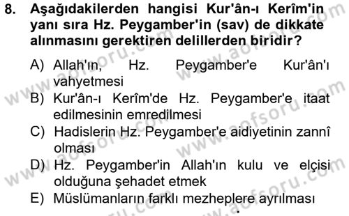 Hadis Dersi 2012 - 2013 Yılı (Vize) Ara Sınav Soruları 8. Soru