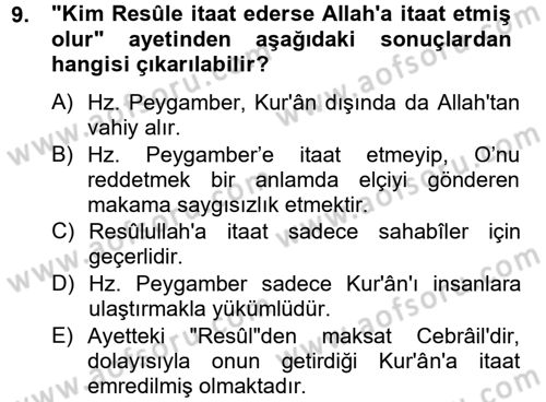 Hadis Dersi 2012 - 2013 Yılı (Vize) Ara Sınav Soruları 9. Soru