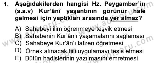 Hadis Dersi 2012 - 2013 Yılı (Final) Dönem Sonu Sınav Soruları 1. Soru