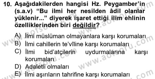 Hadis Dersi 2012 - 2013 Yılı (Final) Dönem Sonu Sınav Soruları 10. Soru