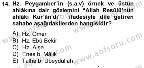 Hadis Dersi 2012 - 2013 Yılı (Final) Dönem Sonu Sınav Soruları 14. Soru