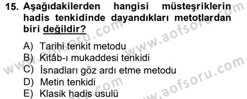 Hadis Dersi 2012 - 2013 Yılı (Final) Dönem Sonu Sınav Soruları 15. Soru