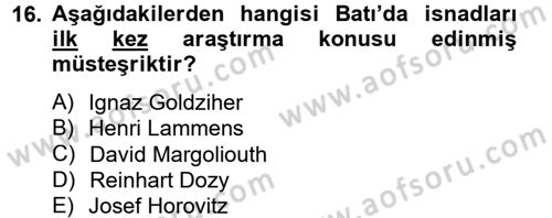 Hadis Dersi 2012 - 2013 Yılı (Final) Dönem Sonu Sınav Soruları 16. Soru