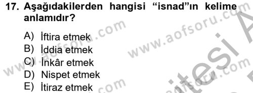 Hadis Dersi 2012 - 2013 Yılı (Final) Dönem Sonu Sınav Soruları 17. Soru