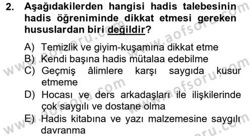 Hadis Dersi 2012 - 2013 Yılı (Final) Dönem Sonu Sınav Soruları 2. Soru