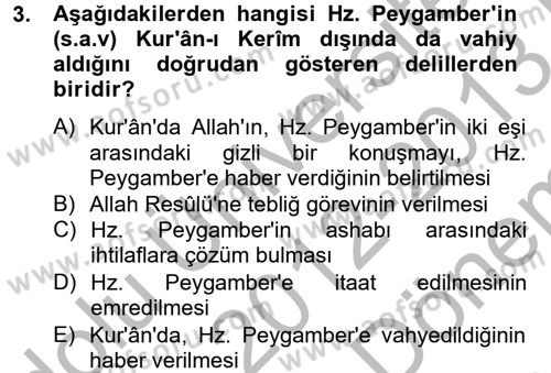 Hadis Dersi 2012 - 2013 Yılı (Final) Dönem Sonu Sınav Soruları 3. Soru
