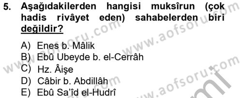 Hadis Dersi 2012 - 2013 Yılı (Final) Dönem Sonu Sınav Soruları 5. Soru