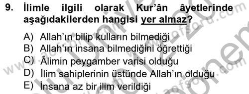 Hadis Dersi 2012 - 2013 Yılı (Final) Dönem Sonu Sınav Soruları 9. Soru