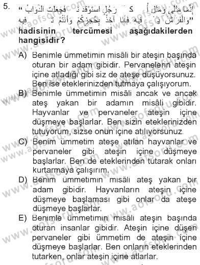 Hadis Dersi 2012 - 2013 Yılı Tek Ders Sınav Soruları 5. Soru