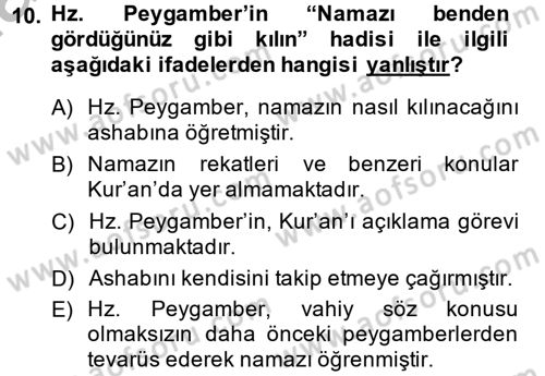Hadis Dersi 2013 - 2014 Yılı (Vize) Ara Sınav Soruları 10. Soru