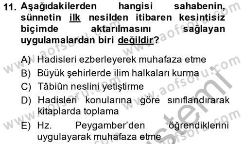Hadis Dersi 2013 - 2014 Yılı (Vize) Ara Sınav Soruları 11. Soru