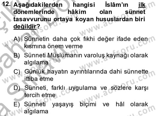 Hadis Dersi 2013 - 2014 Yılı (Vize) Ara Sınav Soruları 12. Soru