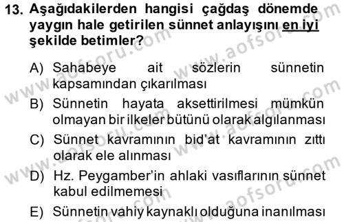 Hadis Dersi 2013 - 2014 Yılı (Vize) Ara Sınav Soruları 13. Soru