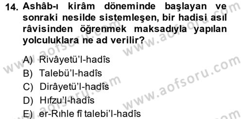 Hadis Dersi 2013 - 2014 Yılı (Vize) Ara Sınav Soruları 14. Soru