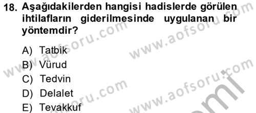 Hadis Dersi 2013 - 2014 Yılı (Vize) Ara Sınav Soruları 18. Soru