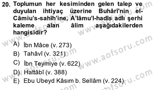 Hadis Dersi 2013 - 2014 Yılı (Vize) Ara Sınav Soruları 20. Soru
