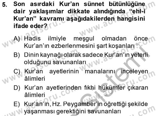 Hadis Dersi 2013 - 2014 Yılı (Vize) Ara Sınav Soruları 5. Soru