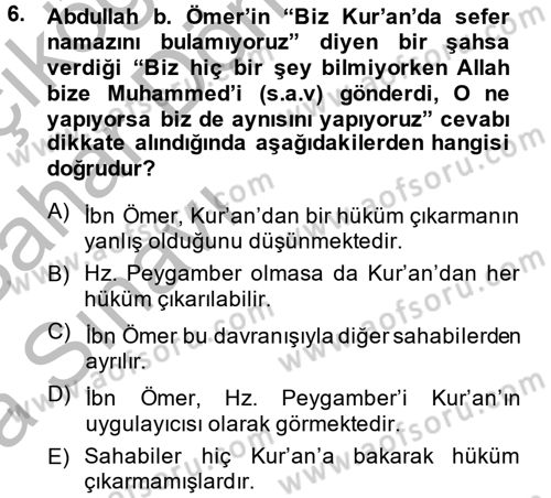 Hadis Dersi 2013 - 2014 Yılı (Vize) Ara Sınav Soruları 6. Soru