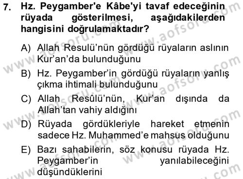 Hadis Dersi 2013 - 2014 Yılı (Vize) Ara Sınav Soruları 7. Soru