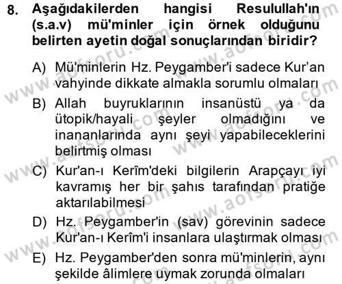 Hadis Dersi 2013 - 2014 Yılı (Vize) Ara Sınav Soruları 8. Soru