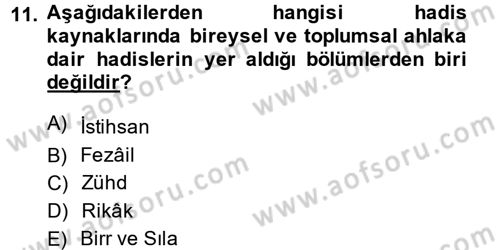 Hadis Dersi 2013 - 2014 Yılı (Final) Dönem Sonu Sınav Soruları 11. Soru