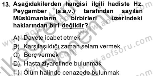 Hadis Dersi 2013 - 2014 Yılı (Final) Dönem Sonu Sınav Soruları 13. Soru