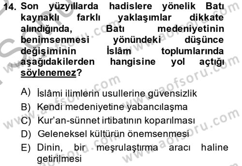 Hadis Dersi 2013 - 2014 Yılı (Final) Dönem Sonu Sınav Soruları 14. Soru