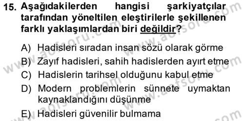 Hadis Dersi 2013 - 2014 Yılı (Final) Dönem Sonu Sınav Soruları 15. Soru
