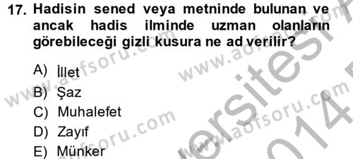 Hadis Dersi 2013 - 2014 Yılı (Final) Dönem Sonu Sınav Soruları 17. Soru