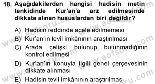 Hadis Dersi 2013 - 2014 Yılı (Final) Dönem Sonu Sınav Soruları 18. Soru