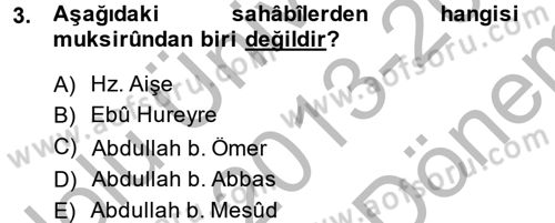 Hadis Dersi 2013 - 2014 Yılı (Final) Dönem Sonu Sınav Soruları 3. Soru