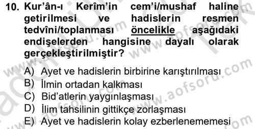 Hadis Dersi 2013 - 2014 Yılı Tek Ders Sınav Soruları 10. Soru