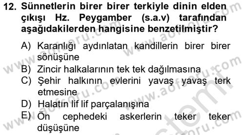 Hadis Dersi 2013 - 2014 Yılı Tek Ders Sınav Soruları 12. Soru