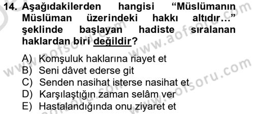 Hadis Dersi 2013 - 2014 Yılı Tek Ders Sınav Soruları 14. Soru
