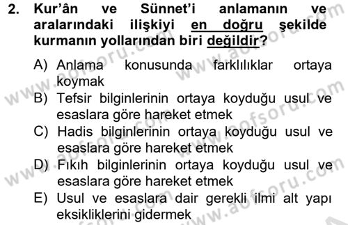 Hadis Dersi 2013 - 2014 Yılı Tek Ders Sınav Soruları 2. Soru